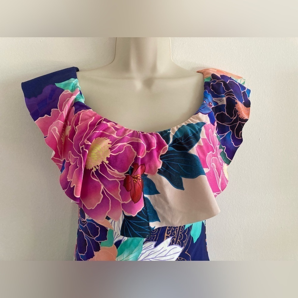 Trina Turk Opulent Oasis Off Shoulder Ruffle Bandeau One Piece Swimsuit - Picture 14 of 14